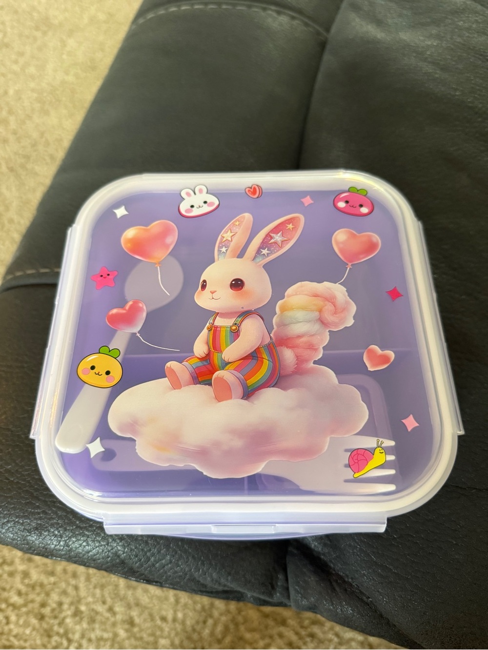 Kawaii Bunny Bento Box - Cute Pastel Rainbow Rabbit Lunch Box with Utensils